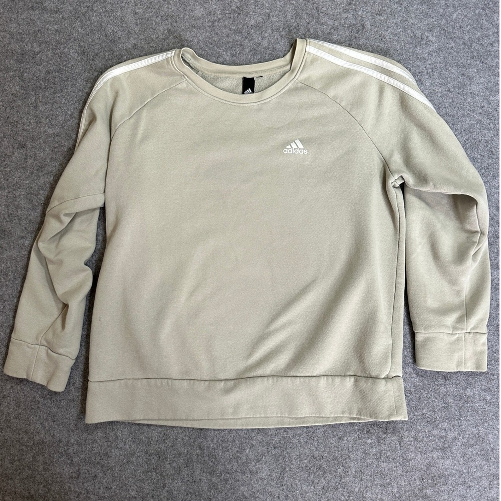 Adidas Essentials 3-Stripes Sweatshirt L Beige Tan Fleece Pullover
